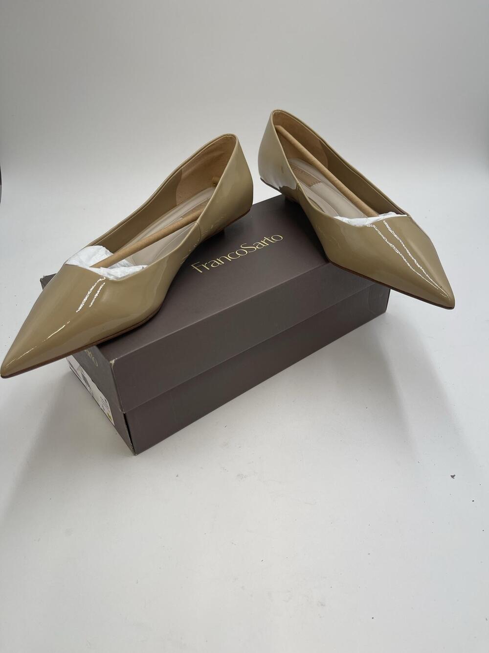 Franco Sarto Patent Flats Shoes Womens Beige Pointed Toe Comfort Size 9 75S1020